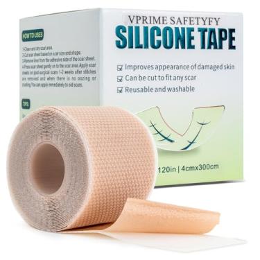 Imagem de VPRIME SAFETYFY Fita de silicone para cicatrizes – Folhas de remoção de cicatrizes transparentes, flexíveis e reutilizáveis para cicatrizes cirúrgicas, cesarianas, acne e queimaduras (rolo de 4 x 304