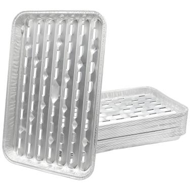 Imagem de DcYourHome Frigideira de alumínio descartável para forno, pacote com 20 bandejas de alumínio com furos para churrasco, assar, levar, bandejas de preparação de grelha, bandejas de grelha de alumínio