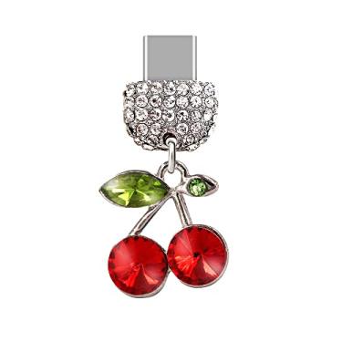 Imagem de ELISE & FONDA TP82 Tipo-C porta de carregamento USB cristal plugue antipoeira pingente de celular cereja para Samsung Galaxy/Huawei/OnePlus/Xiaomi/oppo novos telefones Android (vermelho), approx. 2.3