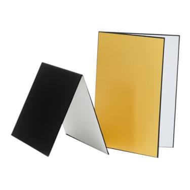 Imagem de AsrMyjcx 2 peças refletores leves Fotografia Cardboard dobrável, multifuncional e 360 ​​° Rotation Light Difusor Boards para morta, Ouro Branco Preto, A4