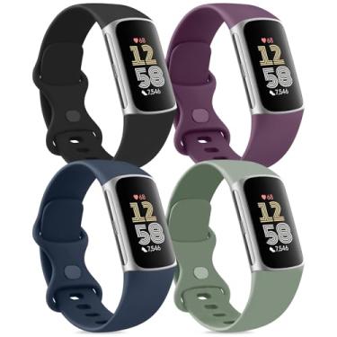 Imagem de Vancle Pulseira compatível com Fitbit Charge 6 para mulheres e homens [pacote com 4], pulseiras esportivas de substituição macias clássicas para Fitbit Charge 5