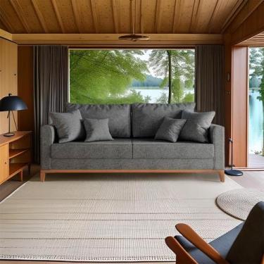 Imagem de Sofá 3 Lugares Colton Base de Madeira Linho Cotton Grafite - Mobly