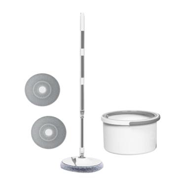 Imagem de ＫＬＫＣＭＳ MOP e balde com 2 almofadas de esfregona substituíveis, Auto -torrendo 360 ° Cabeça de esfregão redonda para laminados Pisos de mármore de madeira