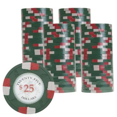 Imagem de Gamers Lounge Poker Knights fichas de pôquer de 13,5 gramas (pacote com 100) - Composto de argila inspirado no cassino ($25 verde)