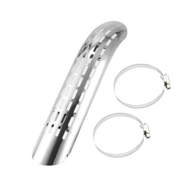 Imagem de A ABSOPRO 1 conjunto de proteção de calor de escape universal curva de motocicleta tubo de escape protetor de silenciador com grampos de 70-100 mm tom prateado substituição do item