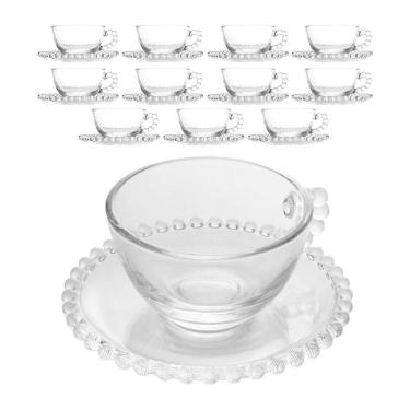 Imagem de Jogo 12 XícarasDe Chá Com Pires Cristal Transparente Pearl Pérola 180ml Wolff