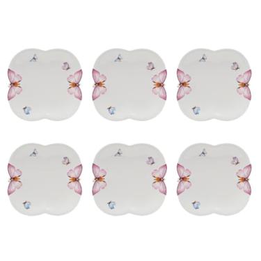 Imagem de WOLFF - Conjunto 6 Pratos para Sobremesa de Porcelana Borboletas Branco 19cm