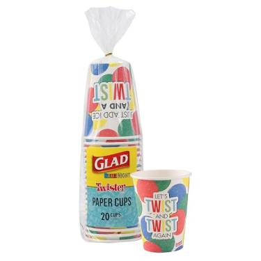 Imagem de Glad Copos de papel descartáveis Game Night Twister - Copo resistente para crianças e adultos, jogos de tabuleiro clássicos divertidos - 340 g, 20 unidades