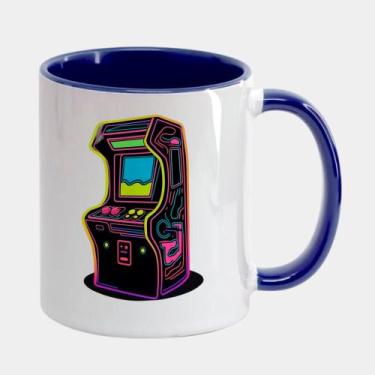 Imagem de Caneca Branca Interna Azul Marinho de Porcelana 325ml FLIPERAMA RETROW