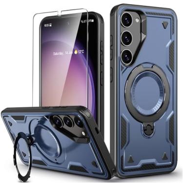 Imagem de Capa magnética para Samsung Galaxy S23 com suporte, com Mag-Safe, com protetor de tela, carregamento sem fio, à prova de choque para Samsung S23 5G, capa de telefone com suporte de anel, para Samsung