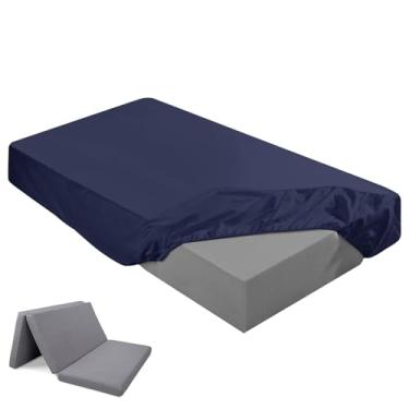 Imagem de Breling Lençol com elástico (apenas lençol) compatível com colchão dobrável Milliard de microfibra para cama de beliche e trailer (azul marinho, solteiro, 10 cm)