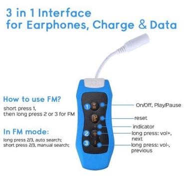 Imagem de IPX8 Impermeável Swimming Mp3 Player Radio com clipe de fone de ouvido
