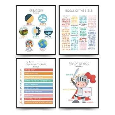 Imagem de ETVISO Arte de parede cristã, decorações de escola dominical para sala de aula, decoração cristã para sala de aula, pôster de livros da Bíblia, arte de parede dos dez mandamentos 20 x 25 (sem moldura)
