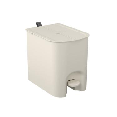 Imagem de Lixeira com Pedal Borboleta 12L Bege com Alça Cinza Coza