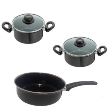Imagem de Conjunto Panelas Preta Indução Cooktop Elétrico Á Gás 3 Pçs - Jjb Util