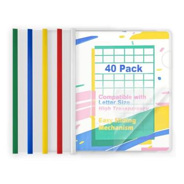 Imagem de TOTiyea Pacote com 40 capas transparentes para relatórios com barras deslizantes, fichário para pasta de arquivos de barra deslizante de 9 mm para papel de carta e tamanho A4, capacidade para 40 folhas, 5 cores sortidas