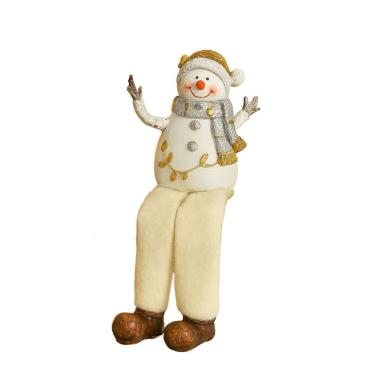 Imagem de Boneco de Neve Decorativo Resina Sentado Branco e Dourado 18cm - Nataluz