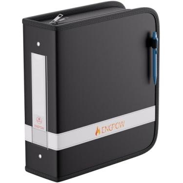 Imagem de ENGPOW Fichário de 3 anéis, à prova de fogo, fichário D de 7 cm com zíper, comporta 750 folhas, antiaderente, sem PVC, compatível com protetores de folhas transparentes, armazenamento seguro portátil