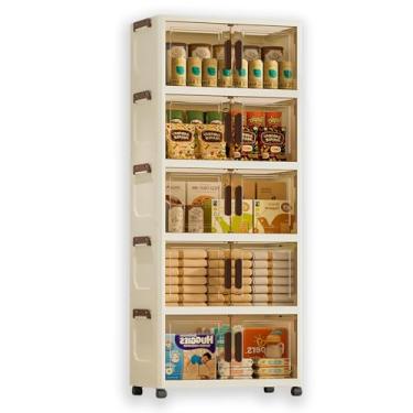 Imagem de Armário Organizador Grande Dobrável 5 Camadas com Rodinhas - Caixa de Armazenamento Espaçosa para Casa, Quarto e Área de Serviço (3 Tamanhos) (Transparente 5 Prateleiras, 40cm (L))