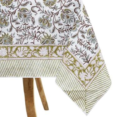 Imagem de Toalha de mesa de jantar com estampa de bloco de mão de algodão, mesa de ação de graças, buffet, buffet, casamento, 6 lugares, 152 x 232 cm, retangular (cor: P, 228 x 152 cm (retangular))