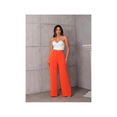 Imagem de Calça Social Alfaiataria Wide Leg Colorida - NoBrand, Laranja, M