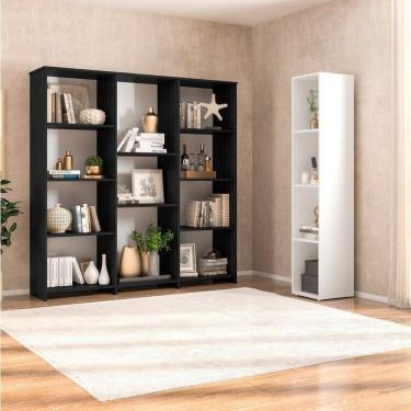 Imagem de Kit com 1 Estante Multiuso 11 Nichos Odelia e 1 Estante para Livros 4 Nichos Delta Preto/Branco