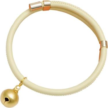 Imagem de Olsa Coleira ajustável para gatos com sino, coleira de gatinho de couro macio para gatos pequenos, fecho de fivela bidirecional, serve para pescoço de 14 a 44 cm (5,5"-17,3"), ponto refletivo com tons