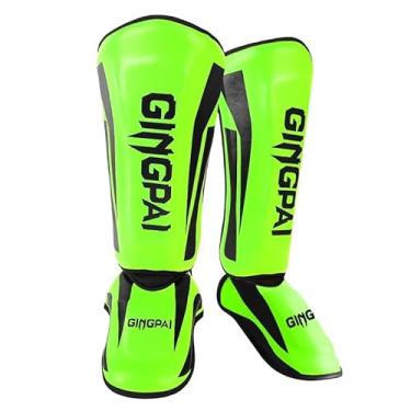 Imagem de Protetores de perna de muay thai sparring grappling até mesmo pé atrás caneleiras protetores de luta de boxe protetores de tornozelo protetores de perna de taekwondo (Verde)