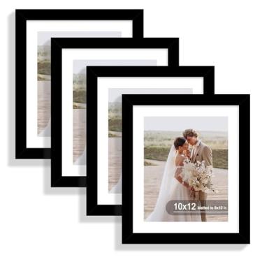 Imagem de Hongkee Conjunto de 4 porta-retratos de 25 x 30 cm, feito de vidro real e moldura preta - exiba a imagem 20 x 25 com tapete ou 25 x 30 sem tapete, foto de 25 x 30 cm para montagem na parede