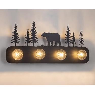 Imagem de TOCHIC Luminárias Rústicas Para Banheiro, Luminária De Banheiro Estilo Fazenda Com 4 Luzes Sobre O Espelho, Regulável, Arandelas De Parede Estilo Western Bear Para Armários De Espelho, Lavabo, Sala