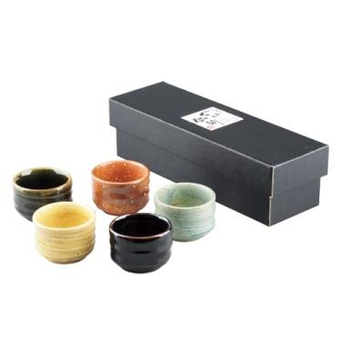 Imagem de Waraku Fuuka Xícara de saquê tradicional japonesa (conjunto de 5) vinho soju porcelana cor variedade de copos Sakazuki presentes (Enshou Gama)