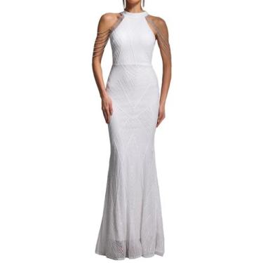 Imagem de Vestido BELLA BARNETT Fabuloso branco com gola simulada HOCO sem manga