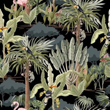 Imagem de AROMMO Papel de parede de selva selvagem moderno tropical folha de palmeira descascar e colar animais mural de parede autoadesivo removível papel de parede de vinil de contato para quarto banheiro