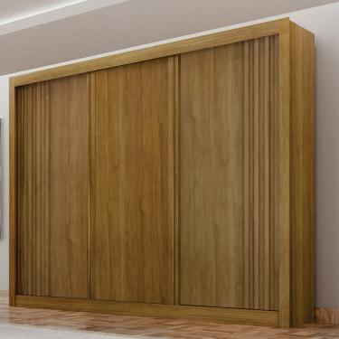Imagem de Guarda Roupa Casal Ripado 3 Portas de Correr Em MDF Milano Leifer - Cinamomo