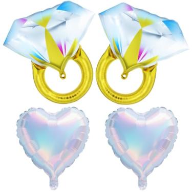 Imagem de Conjunto de 4 peças de anel de diamante e balões de coração - decorações de despedida de solteira, decoração de noivado, balões de pedido de casamento, chá de panela, recém-casado, lembrancinhas de