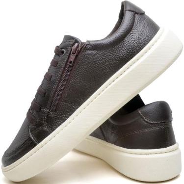 Imagem de Sapato Casual Couro Legitimo Sapatenis com Palmilha Gel Ziper Lateral 