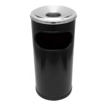 Imagem de Lixeira Cinzeiro 22l Em Plastico Aro Alumínio Bituqueira - JSN, Preto