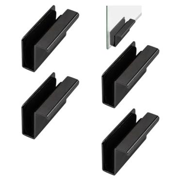 Imagem de UFURMATE Puxador de trava não magnético, 4 peças retangular de vidro com borda de dedo sem moldura, clipe de vidro magnético para porta, braçadeira de trava de armário de vidro para porta de vidro