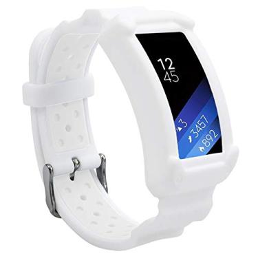 Imagem de wonlex Pulseira para Samsung Gear Fit2 / Fit2 Pro, pulseira de substituição de silicone compatível com Galaxy Gear Fit2 SM-R360 e Fit 2 Pro para mulheres e homens (branca)