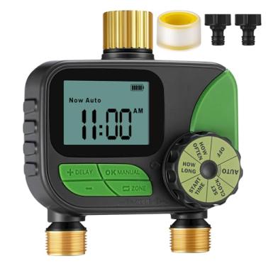 Imagem de Kingdder Temporizador de água, temporizador de irrigação com entrada e saída de latão, torneira programável de mangueira de jardim com atraso de chuva/manual/sistema de irrigação automático para