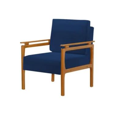 Imagem de Poltrona Decorativa Yasmin com Design Elegante e Pés em Madeira Maciça - Linho Azul