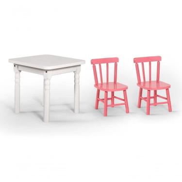 Imagem de Conjunto Mesinha Infantil Branca Com 2 Cadeiras Kids Rosa