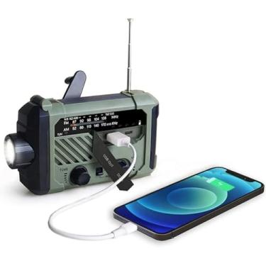 Imagem de Alto-falante Portátil Wind Up Radios, Rádio Meteorológico De Manivela De Emergência à Prova D'água, Dínamo Solar Led Tocha Luz Sos Alarme Usb Carregador De Telefone Celular, Green, 155mm*94mm*49mm