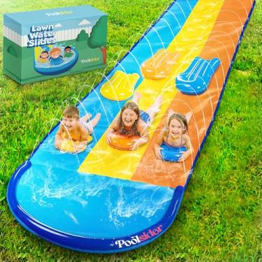 Imagem de POOLSIDER Premium Triple Slip and Slide Water Slide - 18 Ft 3-Lanes Blue, Yellow & Orange Slip N Slides with 3 Bodyboards | Durable & Advanced Design - Heavy Duty Water Slides for Kids Backyard