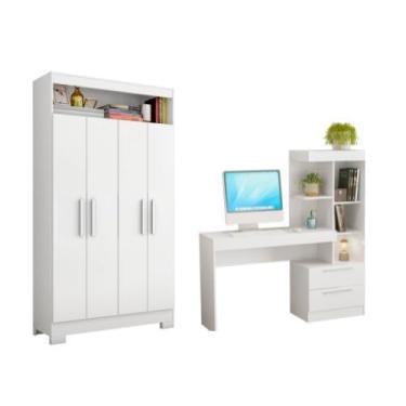 Imagem de Escrivaninha de Escritório com Armário de 2 Peças e 4 Portas, Branco, Notável Móveis