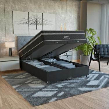 Imagem de Cama Box Baú Casal Bipartido Preto + Colchão Paris Molas - eShop casa