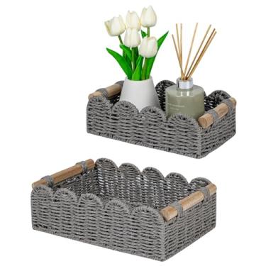 Imagem de CubesLand Cestas decorativas de borda recortada para casa, sala de estar, cesta de armazenamento de papel higiênico para cima de vaso sanitário, prateleira de armazenamento, cestas de corda de papel