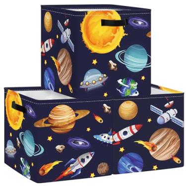 Imagem de Clastyle Cosmic Space Conjunto organizador de cubo de armazenamento infantil planetas estrelas armário roupas cubo caixa de armazenamento berçário caixa de brinquedos caixa de brinquedos para meninas