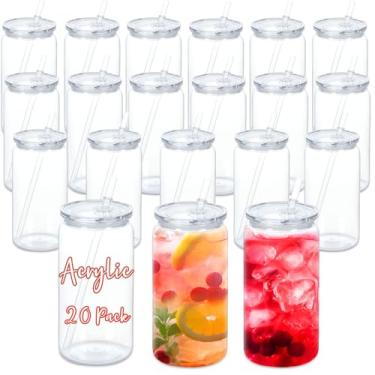 Imagem de Copo de acrílico de 473 ml, pacote com 20 latas de cerveja de plástico transparente, frasco de plástico com tampa transparente