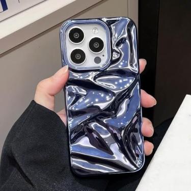 Imagem de Capa de celular luxuosa prateada com efeito 3D enrugado para iPhone 16, 15, 14, 13, 11, 12 Pro Max, roxa, à prova de choque, com ondulações d'água, azul, para iPhone 15
